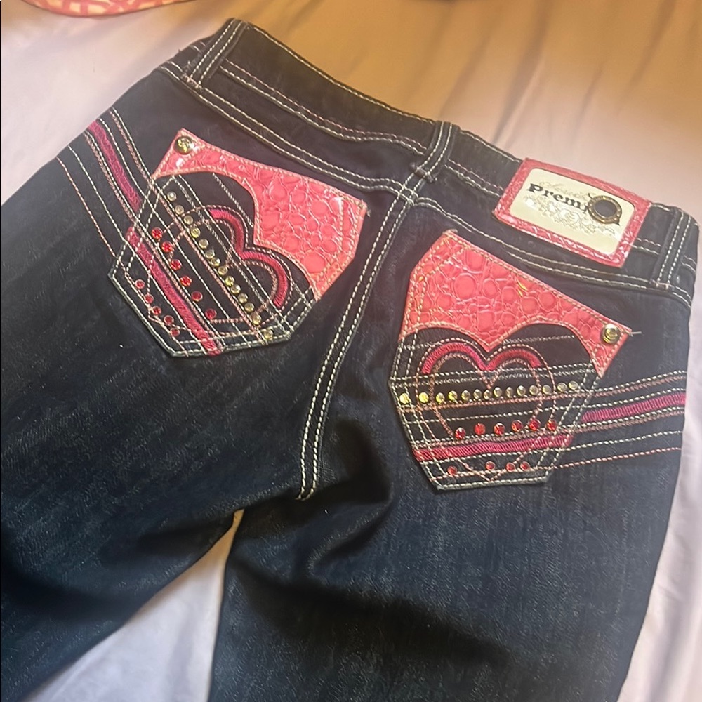 Women's Black Jeans with Pink Accents